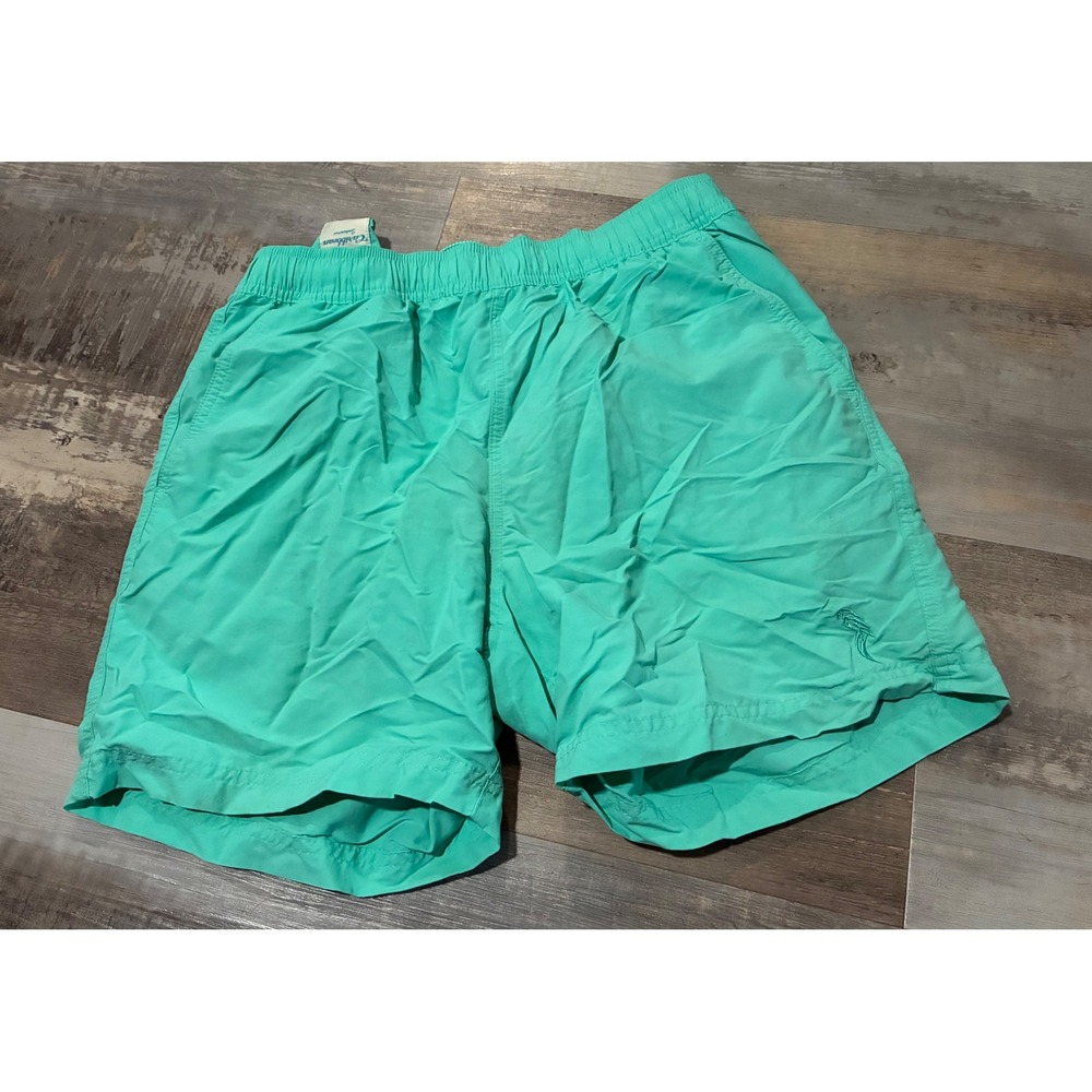 Caribbean Swimwear Mens Seafoam Green Parrot Embroidered Swim Trunks Large